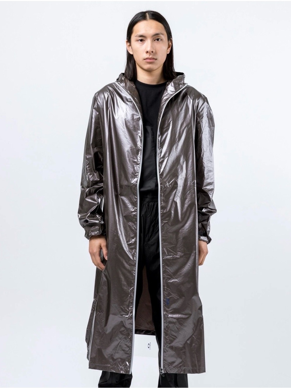 Oakley x Samuel Ross Long Metallic Hooded Raincoat Charcoal Silver NWT SOLD OUT